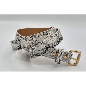 Snakeskin Embossed PU Leather Belt Women's 34" White Gold Buckle Glossy Chic